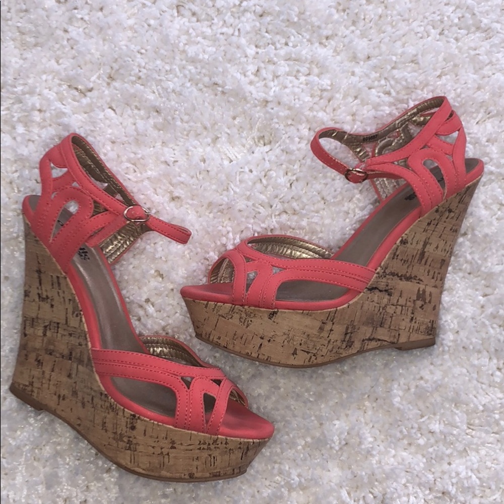 Coral Strappy Wedges